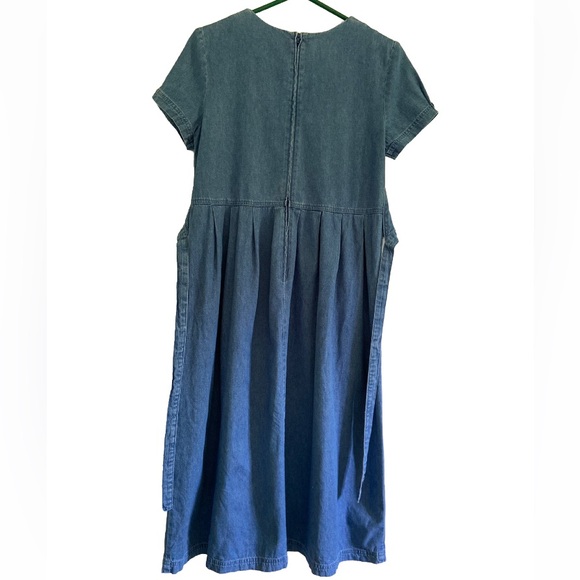 Vintage Pellini Blues petites women's 6P Denim Dress Tie Vest Floral Embroidery - Picture 3 of 16